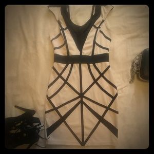 Tan and black bodycon mini dress